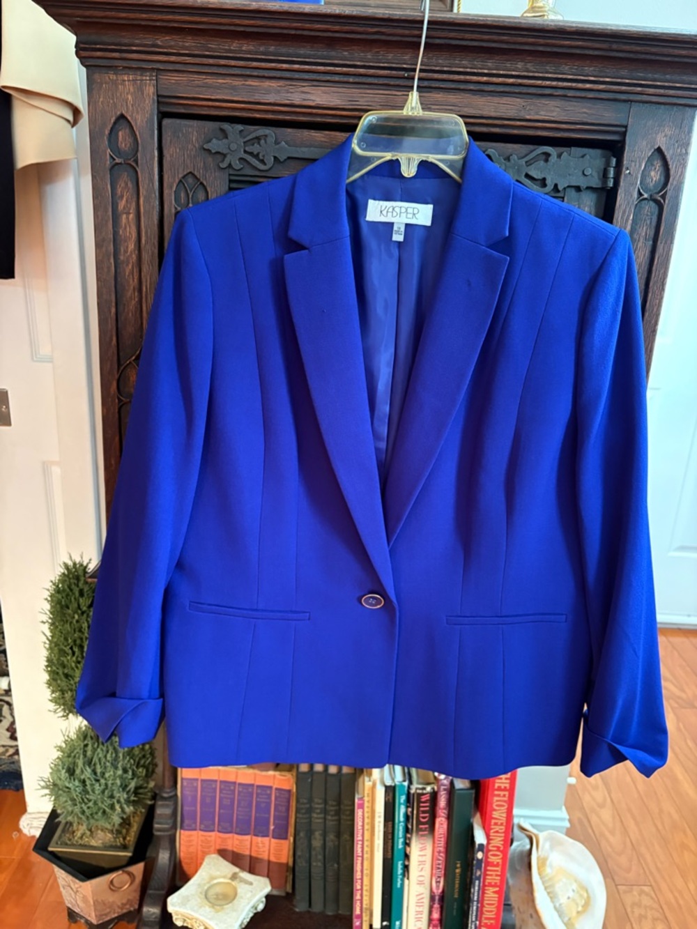Kasper: 16, Royal Blue Women's Two-Piece Suit Jacket & Pencil Skirt - Picture 2 of 5